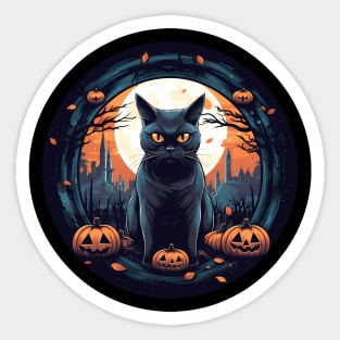 American Shorthair Black Cat Halloween, Cat Lover Sticker